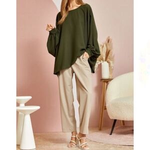 Andree Oversized Dark Olive Dressy Blouse fits up to 3X